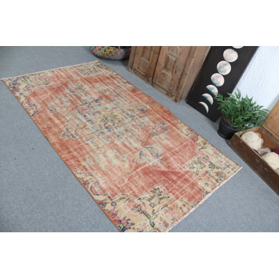 Vintage Wool Turkish Oushak Rug with Faded Red Pattern Ideal for Kitchen Spaces - a Unique Gift
