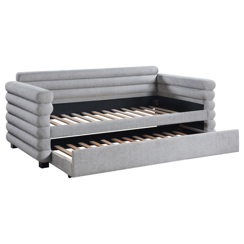 Boucle Upholstered Twin Day Bed with Trundle Gray, Gray