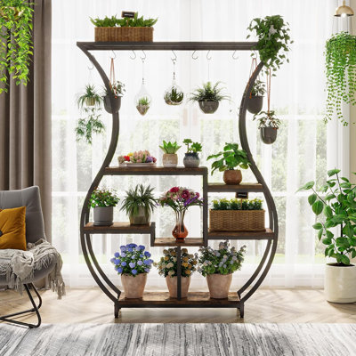 TribeSigns Vase-Shaped Plant Stand, 6-Tier Plant Display Rack with 10 Hanging Hooks
