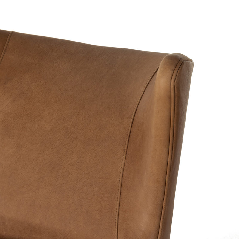 Marlow 30.25" W Top Grain Leather Wingback Chair, Palermo Cognac, Toasted Parawood