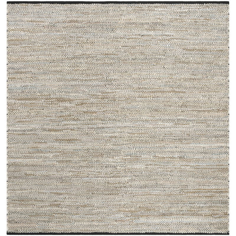 Exley Vintage Leather Hand Woven Leather/Cotton Solid Color Rug in Beige, Square 6'