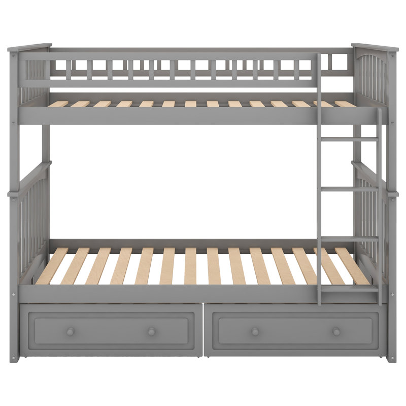 Bunk Bed With Drawers, Convertible Beds,, Twin Over Twin, Gray