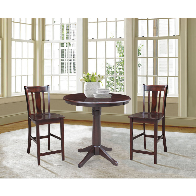 Dibora Counter Height Extendable Solid Wood Dining Set, 3 Pieces: 1 Table, 2 Chairs, Distressed Oak