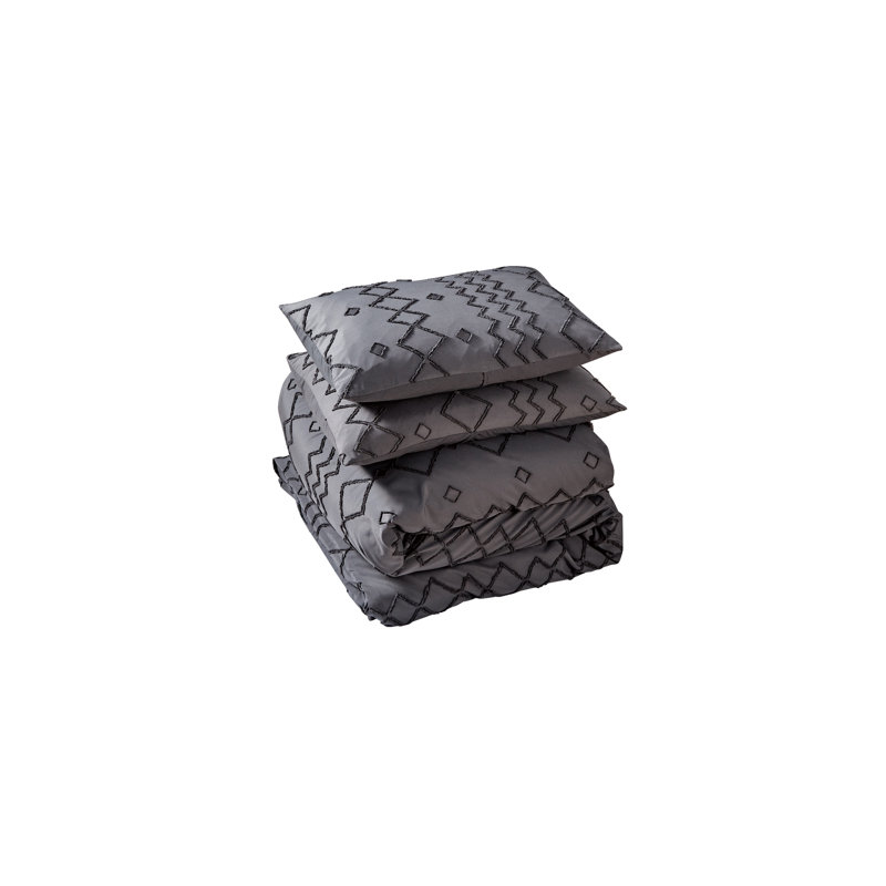 Geometric Shapes Duvet Cover, Gray, Queen Duvet Cover + 2 Queen Shams