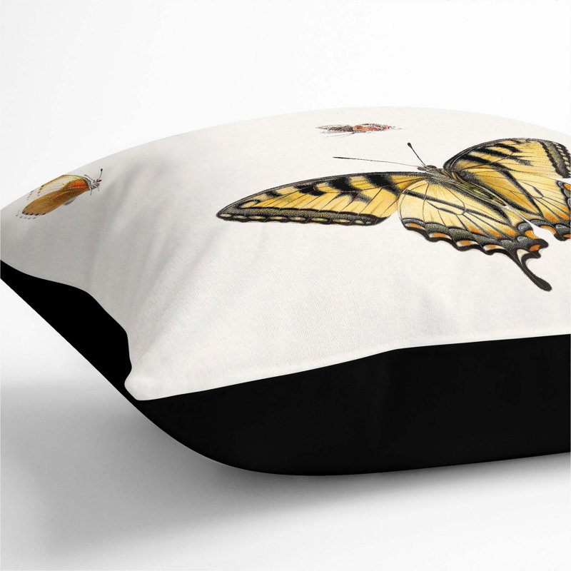 Three Butterflies by Herman Henstenburgh Cushion with Filling, 40cm H x 40cm W x 15cm D, Black