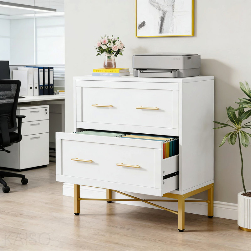 Classeur de bureau 2 tiroirs, Doré / Blanc