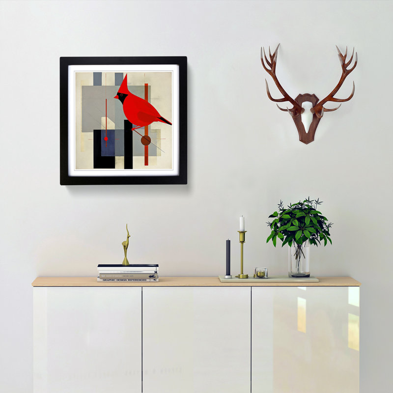 Cardinal Bird Suprematism No.6 - Framed Print, Black