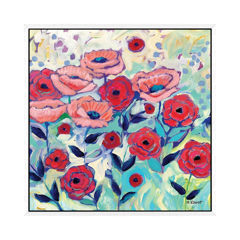 Floral IV by Teresa Kogut - Painting on Canvas, White Floater Framed, 93.98cm H x 93.98cm W x 3.81cm D