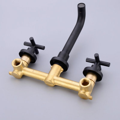 Wall Mounted Bathroom Sink Faucet In Black Matte - Build & Easy Maintenance Solid Brass Material For Long-Term Use