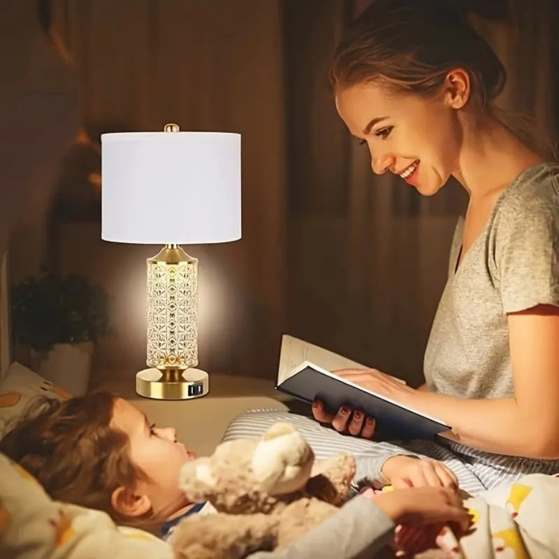 Ensemble de 2 lampes de table avec ports USB, lampe de chevet moderne avec veilleuse à DEL pour chambre à coucher