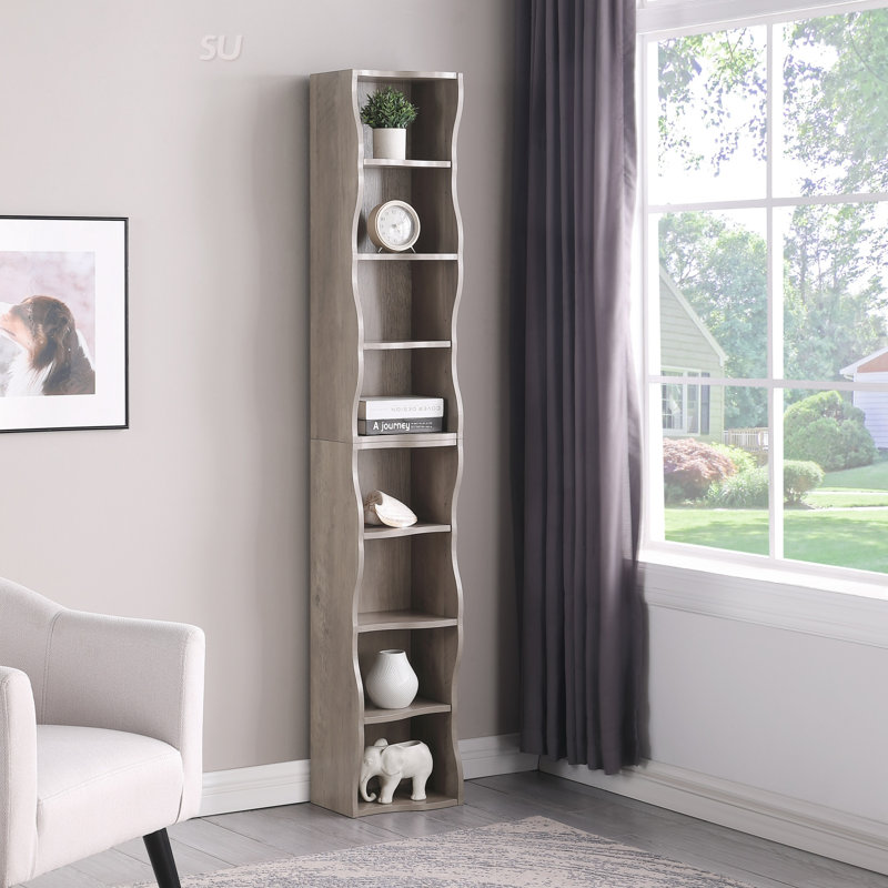8-Layer Adjustable Bookshelf With Wavy Border -Thin Tall & Narrow Display Shelf For Home Office, Multifunctional Storage