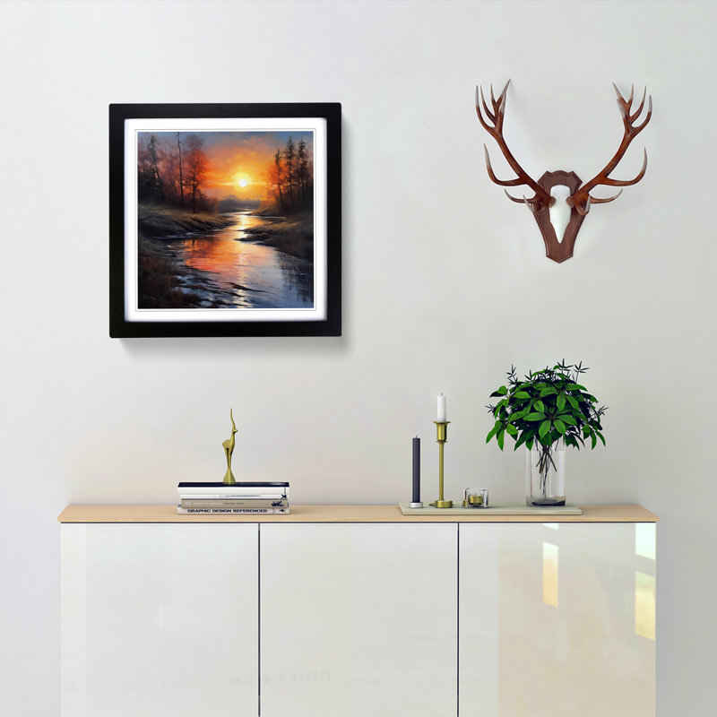 Sunrise Oil Painting No.2 - Single Picture Frame Print on Wood, Black