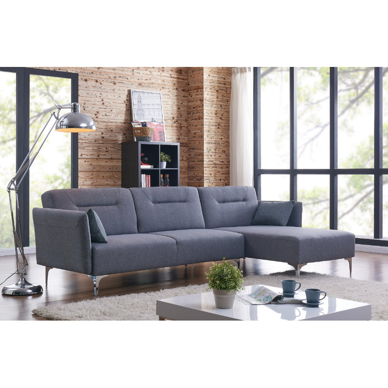 Millicent Upholstered L-Shaped Sectional, Gray, Left Hand Facing