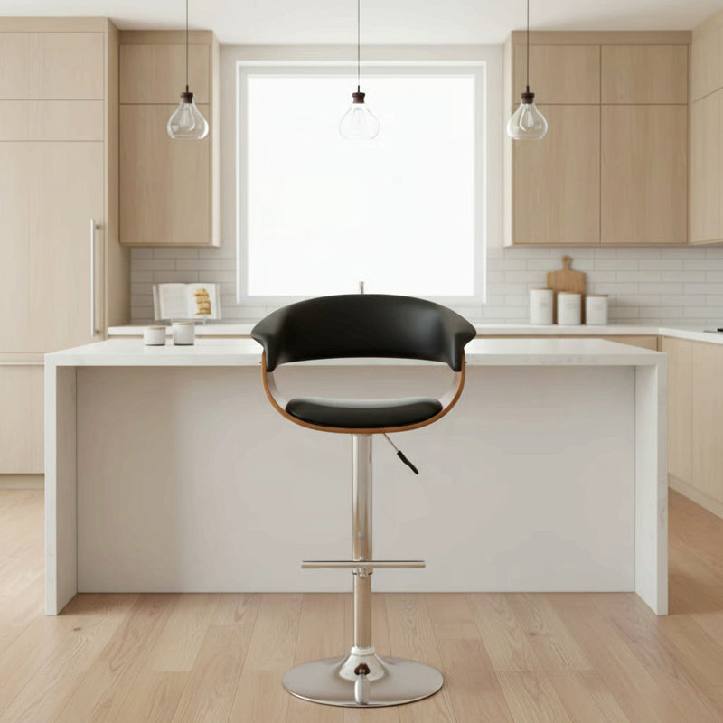 Tabouret de bar pivotant en similicuir noir