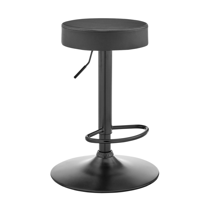 Nuredin Modern Adjustable Swivel Backless Black Iron Metal Bar Stool with Dark Gray Faux Leather Seat
