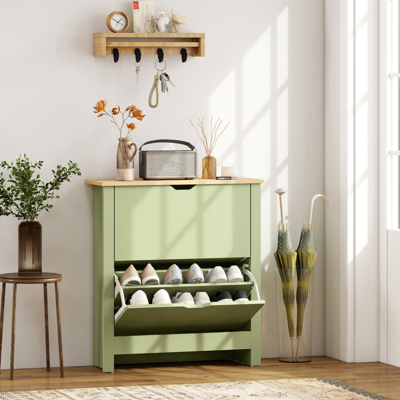 12 Pair Shoe Storage Cabinet, Green