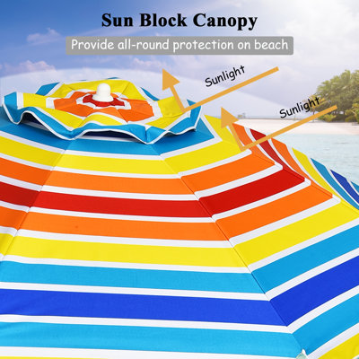7.2FT Portable Beach Umbrella With Sand Anchor And Tilt Mechanism, Multicolor