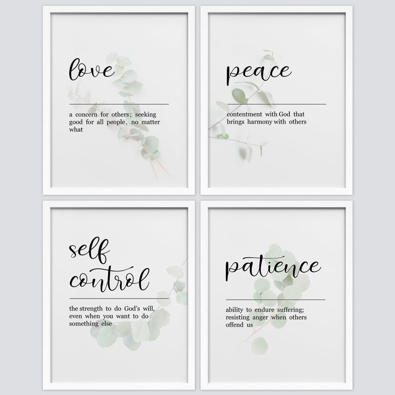 «Love Peace Patience Self-Control», impression sur papier 4 pièces, Blanc, H 16 po x l 12 po
