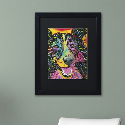 Collie souriant, reproduction d’art sur toile encadrée