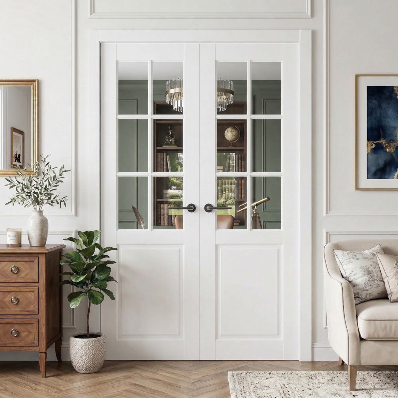 Clear Glass 6-Lite Solid And Manufactured Wood Double Slab Doors Without Frame And Hardware Kit, 56" x 80"