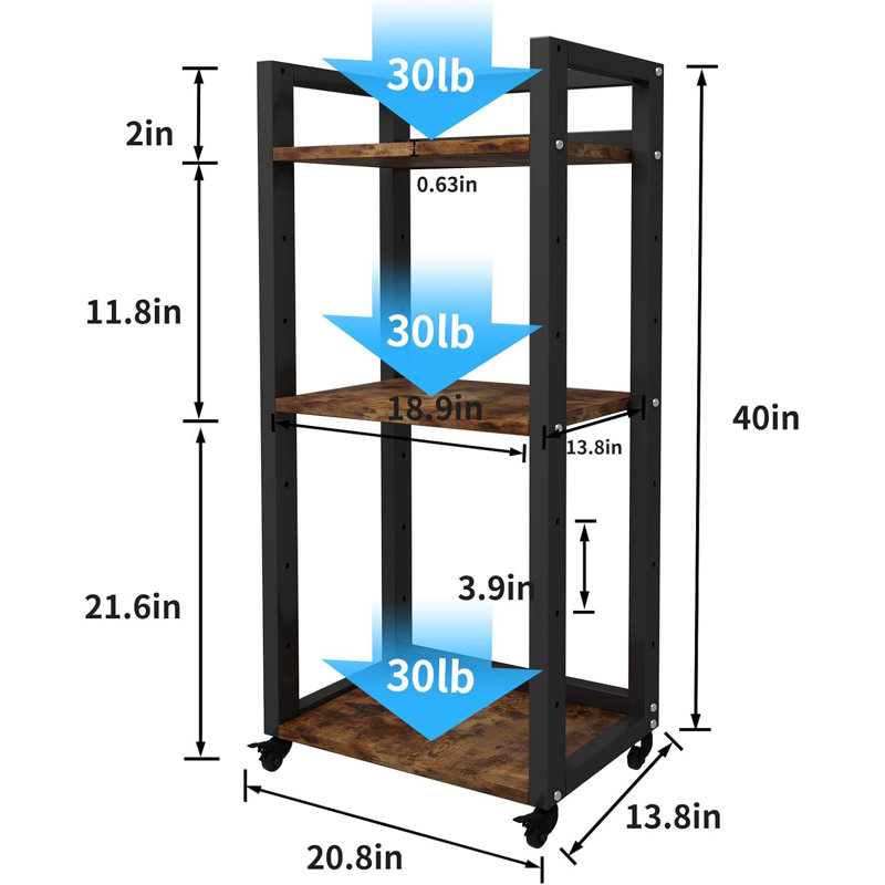 Black 3-Tier Adjustable Printer Stand with Storage Shelves