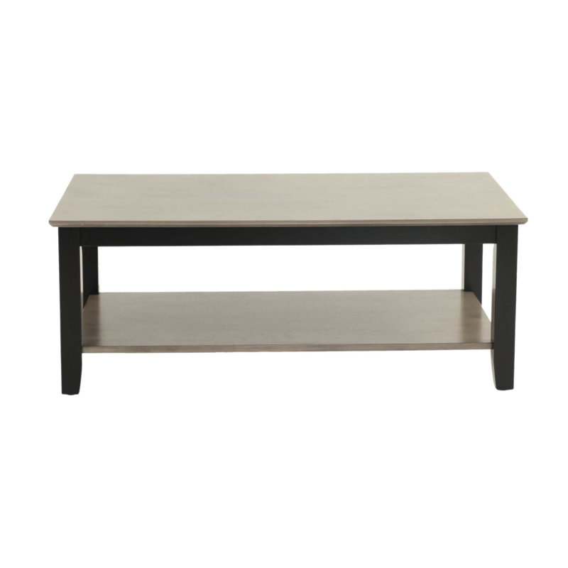 Table basse moderne à deux tons avec tablette sous la table, idéale pour un décor de salon élégant et fonctionnel.