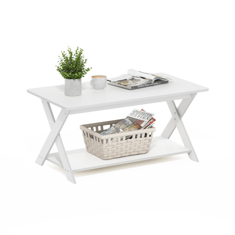 MODERN SIMPLISTIC Coffee Table, Rectangle Modern Coffee Table with X-Legs, Criss-Crossed Side Table, for Living Room, Bedroom, Home Office, White