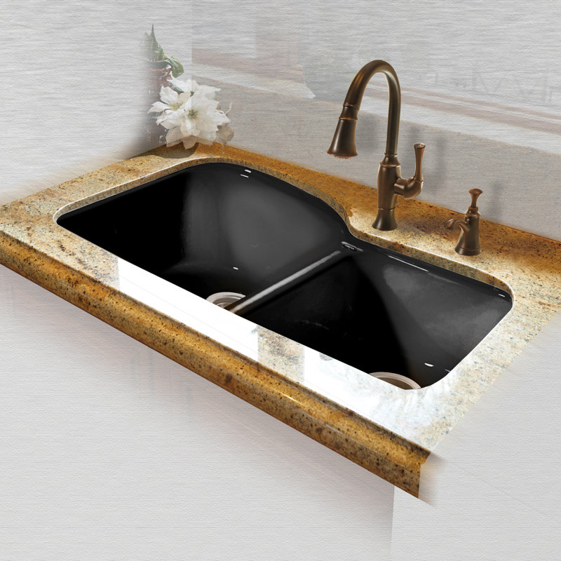 Northshore 43 " L Undermount Triple Bowl Cast Iron Kitchen Sink, Black