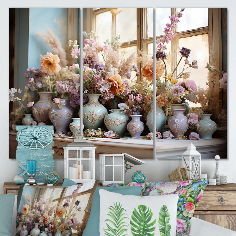 Décoration florale mauve rococo, H 28 po x l 36 po, Toile tendue