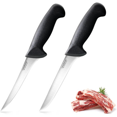 Ensemble de couteaux de cuisine Cook N Home 6 pouces, couteaux de cuisine en acier inoxydable à forte teneur en carbone, courbés et droits, 2 pièces, poignée ergonomique, noir