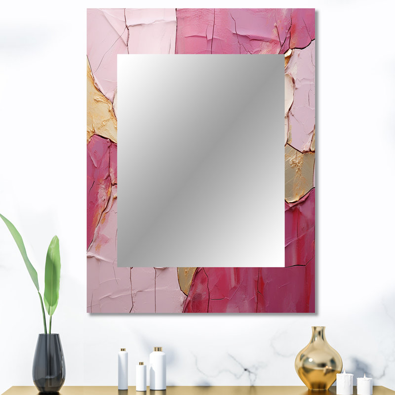 Gold Pink Minimalism Poteries - Abstract Spirals Unique Wall Mirror, Gold Mirror, Printed Metal Art, 40" x 30"