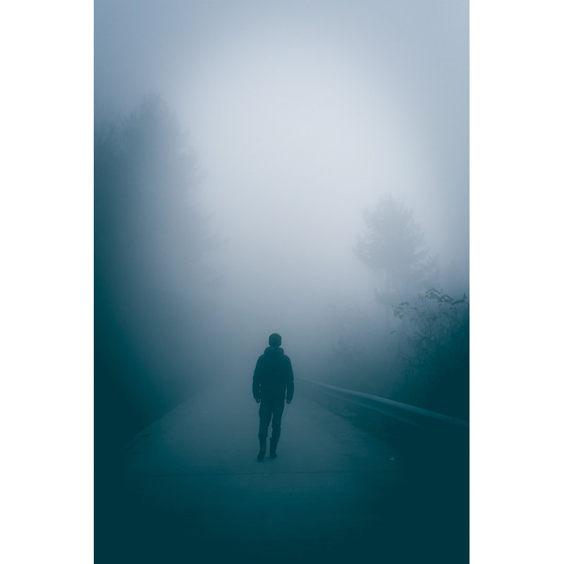 Man Walking In Foggy Forest Road by Xijian - Wrapped Canvas Print, 30cm H x 20cm W x 3.8cm D