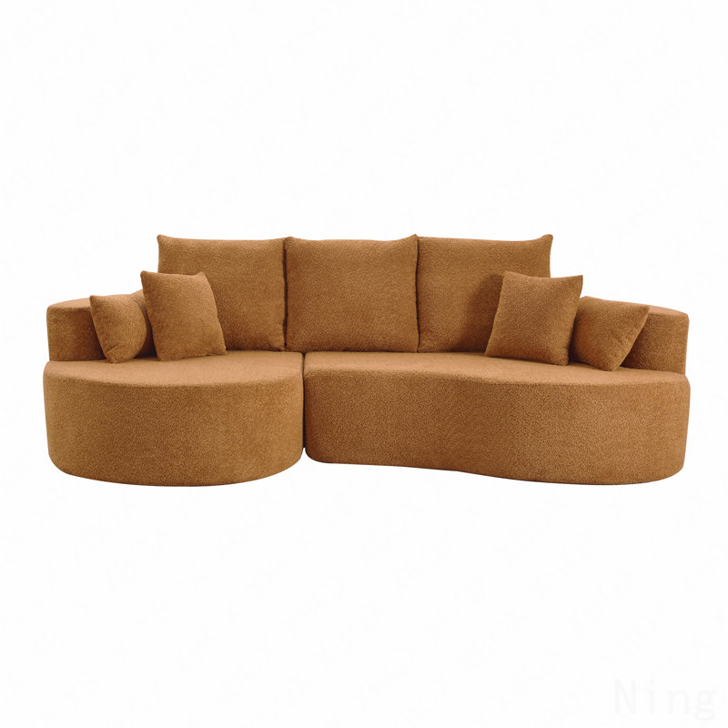 106 In. 2 - Piece Fabric Cloud Curved Sectional Boucle Sofa,Chaise Lounge, Nomad, Camel Fabric