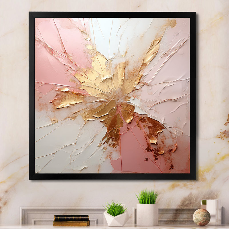 «Gold and Pink Paint Fusion», reproduction d'art encadrée, Cadre doré simple, H 36 po x l 36 po x P 1,5 po, Noir