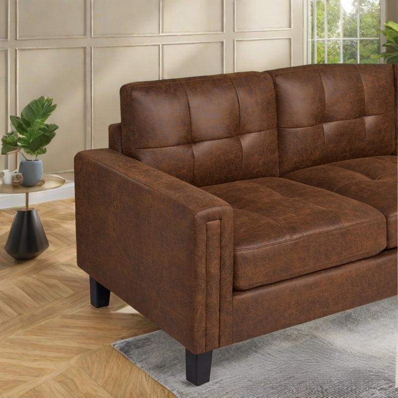 87.5 "W Compressed Three-Seat Sofa, Classic Design, Comfortable and Durable Modern Home, Dark Brown