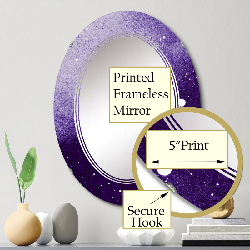 Ultra violet et bleu marbre univers I - miroir mural moderne ovale, 30 po x 20 po