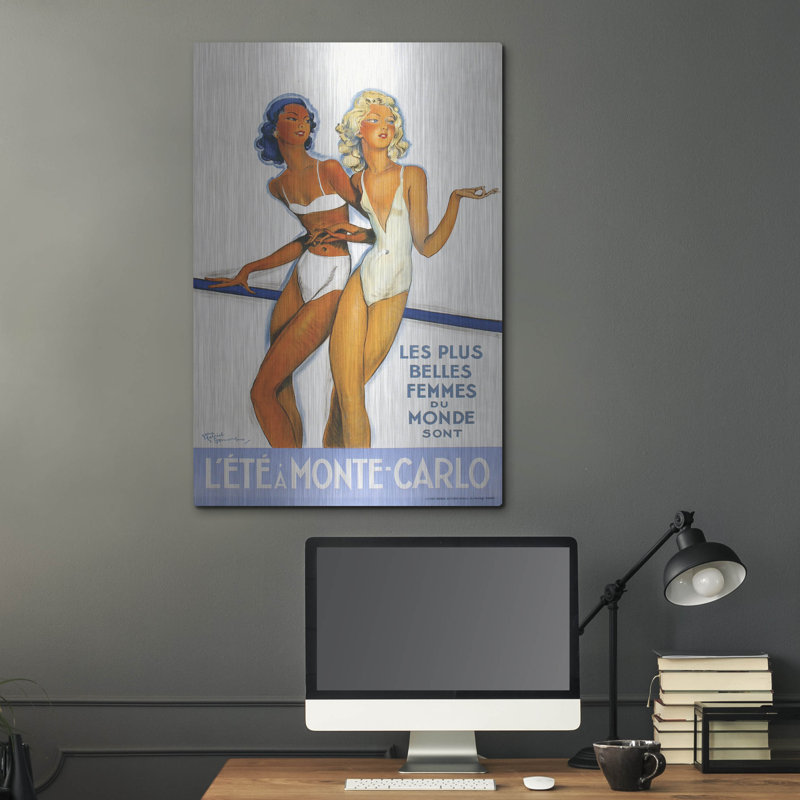 Art mural en métal luxueux «L'Ete A Monte Carlo Domergue» par Vintage Posters, H 36 po x l 24 po