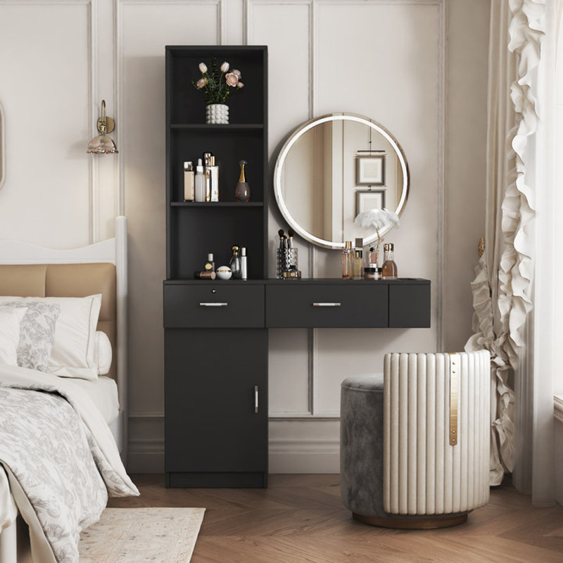 Vanity Desk With Multi-Layer Storage For Bedroom, Black