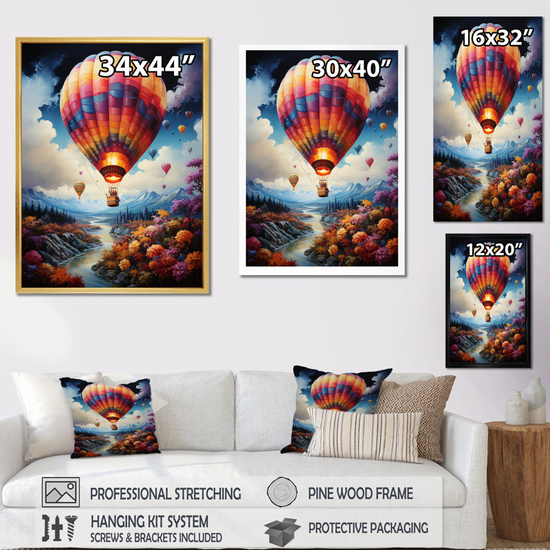 Fantasy Balloon Odyssey, H 32 po x l 16 po x P 1 po, Cadre flottant doré