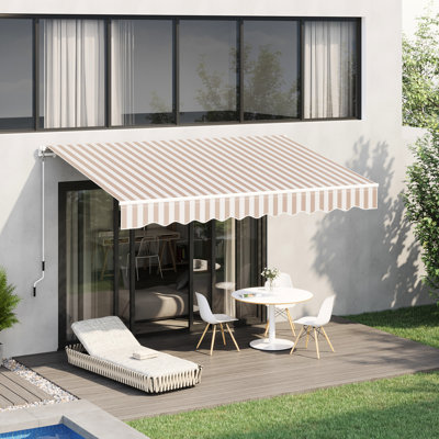 10' X 8' Balcony Awning - & Water- Fabric, Manual Crank, Aluminum Structure Yard Blocking, Frame, Multicolor