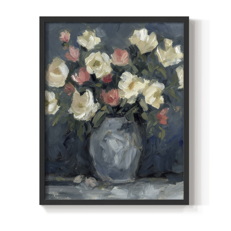 Impasto Floral Arrangement II, reproduction encadrée - bois massif, H 15 po x l 12 po, Noir, noir, noir, noir