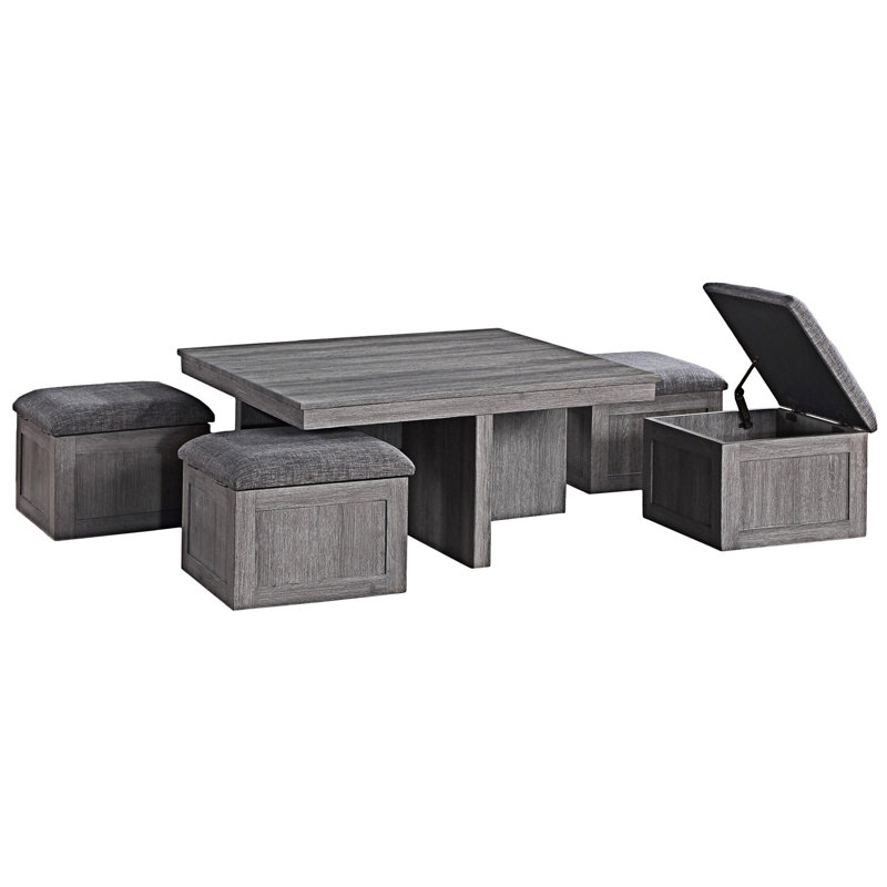 Table basse avec tabourets de rangement, Gris clair