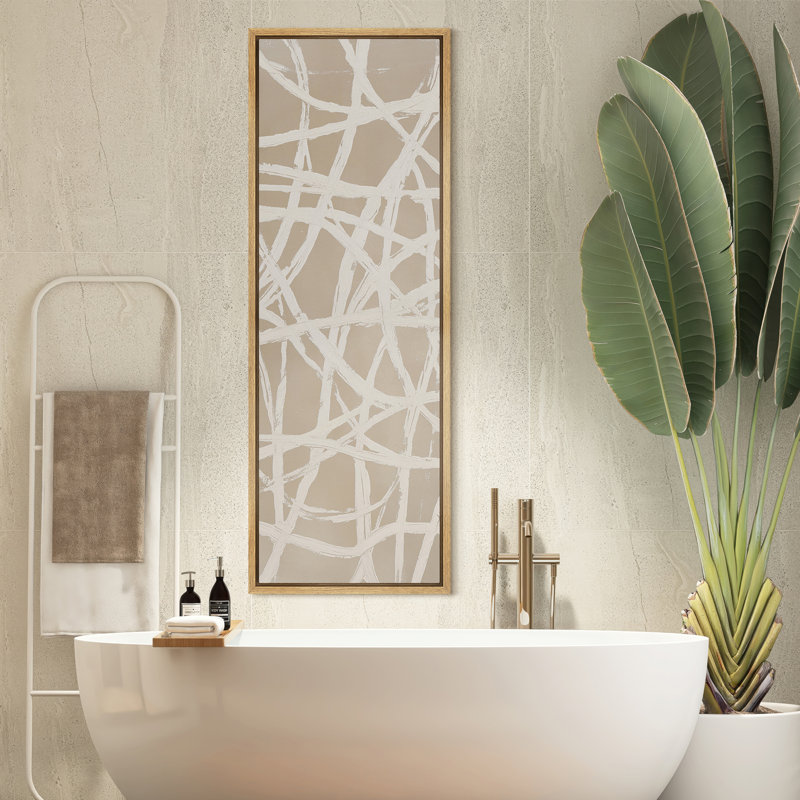 «Beige Neutral Geometric Line Abstract Art», grande impression sur toile encadrée pour chambre principale, Naturel
