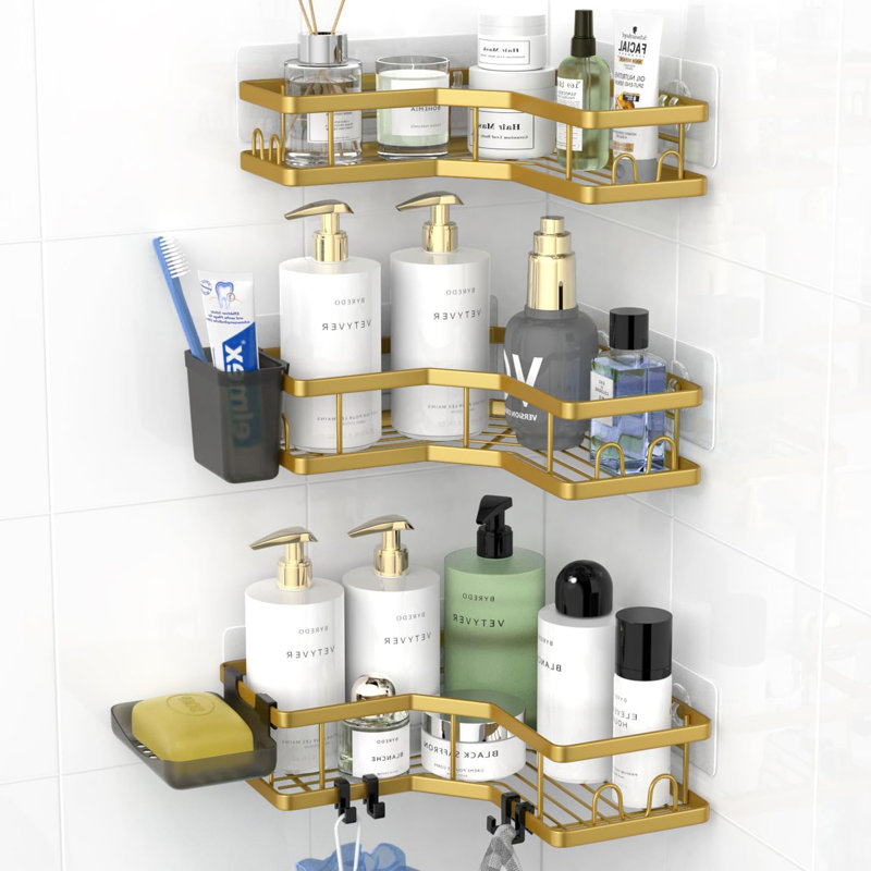 Ensemble de 3 tablettes de rangement en coin antirouille, H 2,8 po x l 10,7 po x P 4,9 po, Or froid