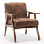 Fauteuil en bois massif recouvert de microfibre, style moderne du milieu du siècle, brun, pour un confort optimal. Fauteuil avec revêtement, moderne et élégant.