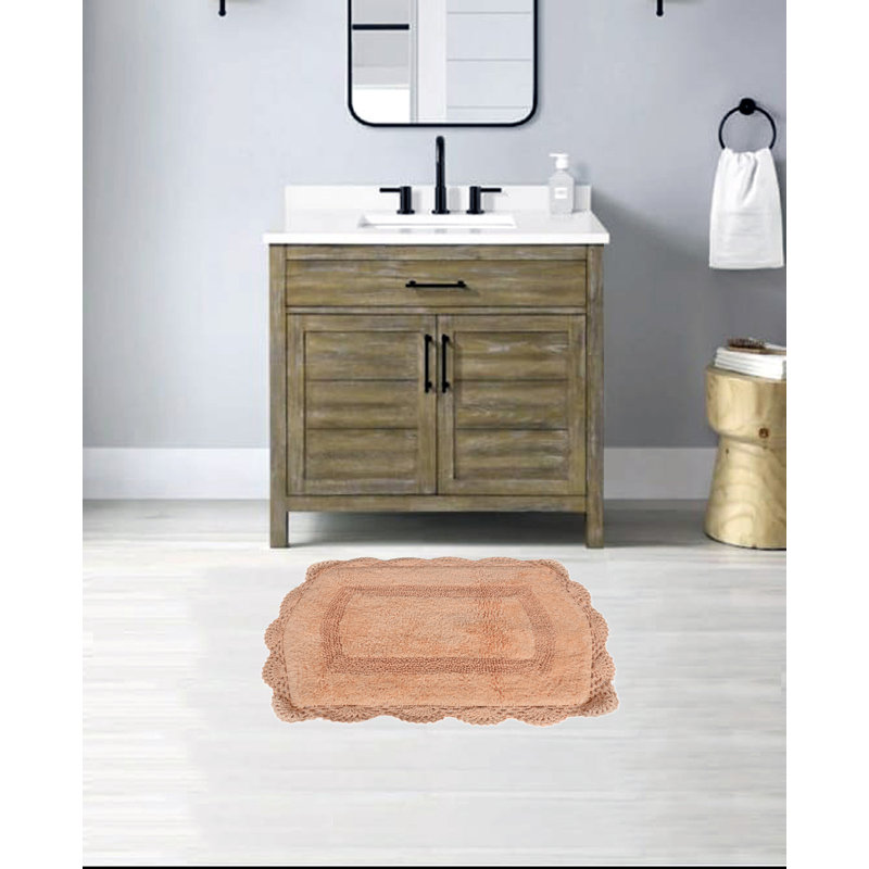 Mynard 100% Cotton Bath Rug with Non-Slip Backing, Peach