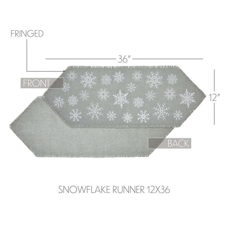 Yuletide Rectangle Geometric Cotton Table Runner, 36" x 12", Dove Gray