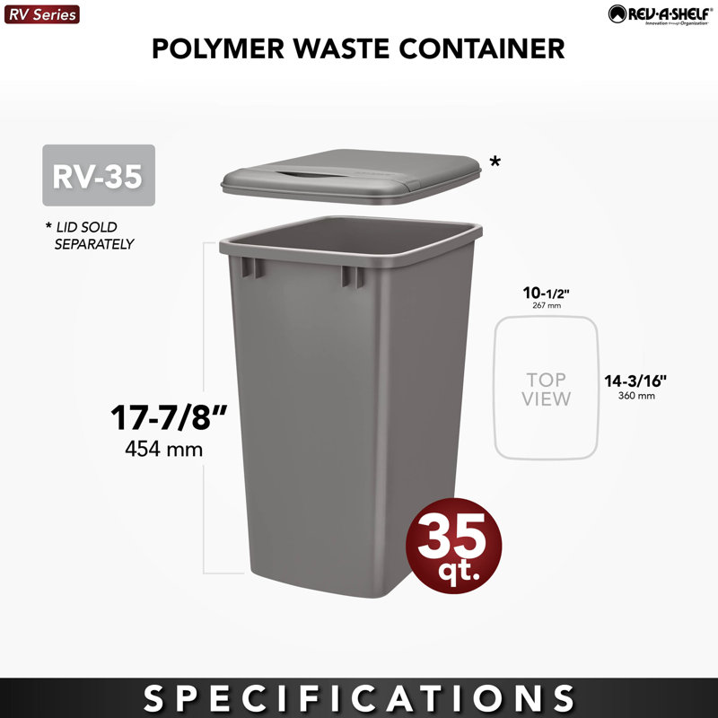 Rev-A-Shelf Polymer Replacement 35 qt. Trash Bin(s), Gray, 8.75