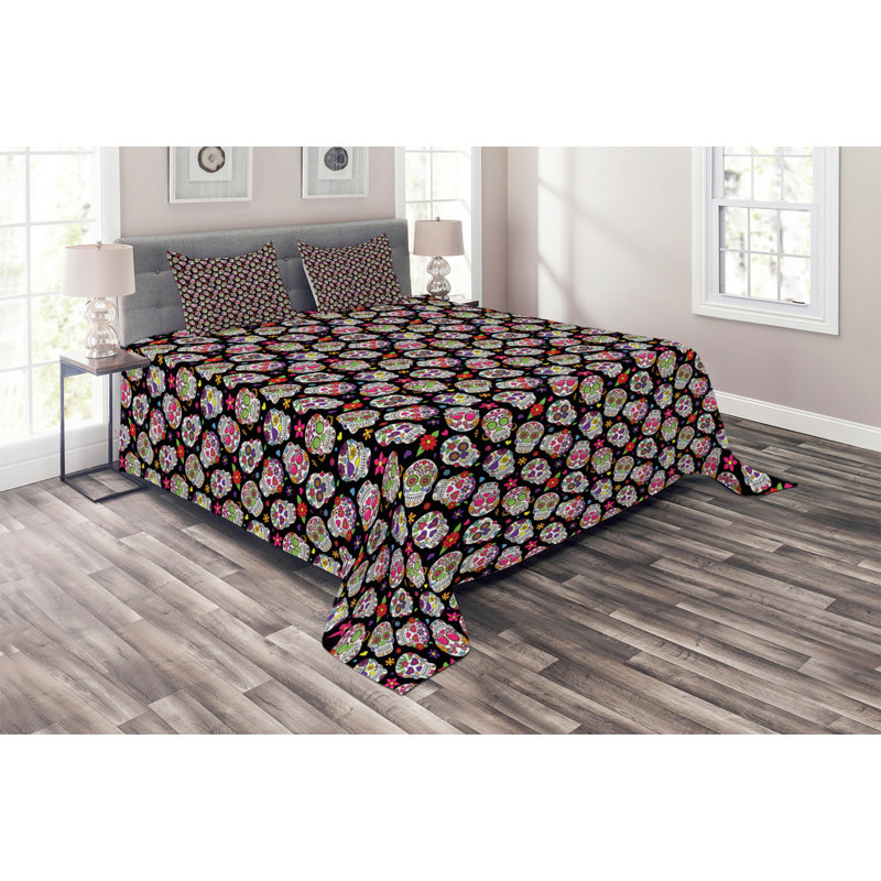 Skull Polyester Coverlet, King Bedspread + 2 Shams