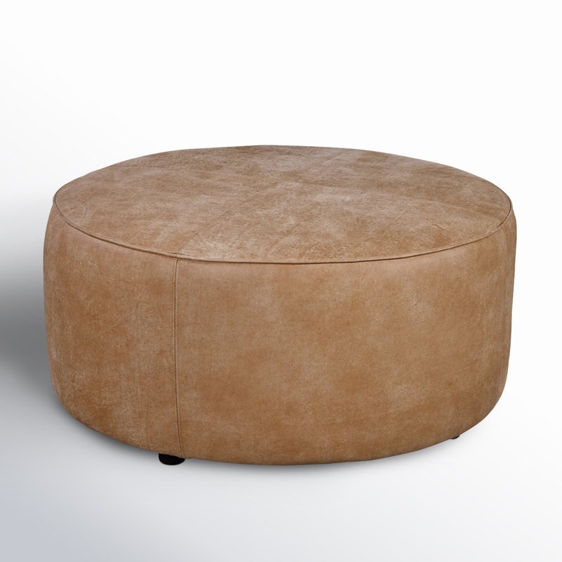Murano 37" Genuine Leather Round Ottoman, Bistro Rustic Genuine Leather